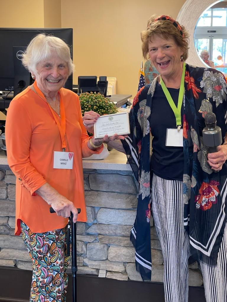 Pictured is Camille Mraz, left, receiving her award from Club President, Mary Virginia Keith