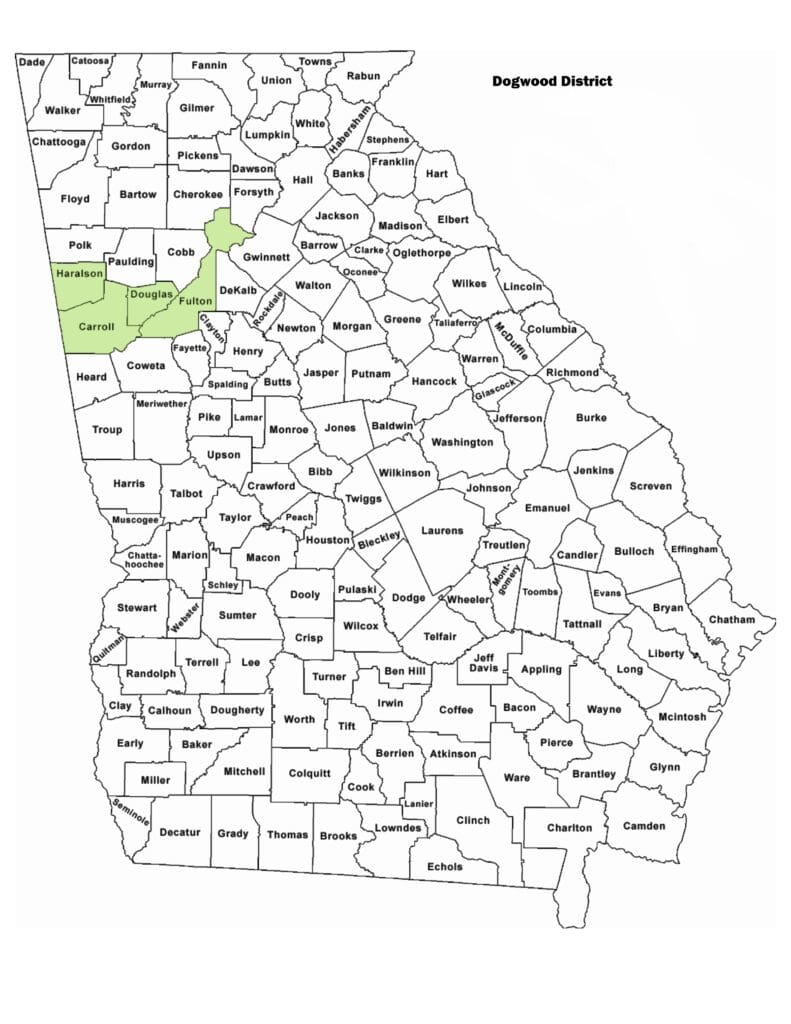 Map of Georgia counties with Dogwood District highlighted.